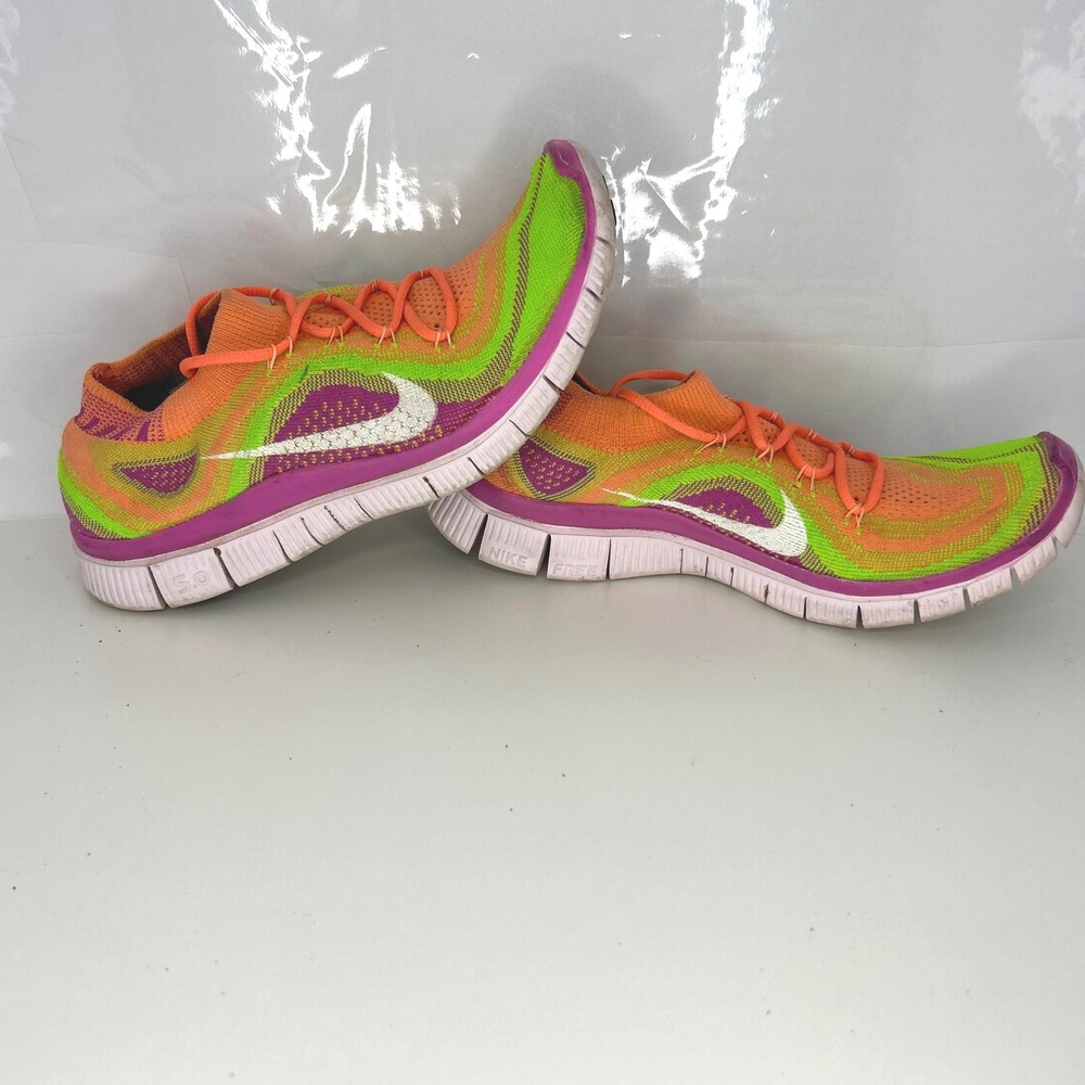 Nike Free Flyknit 5.0 Size 9.5 Dopamine Dressing Neon Orange Pink Green Sneakers